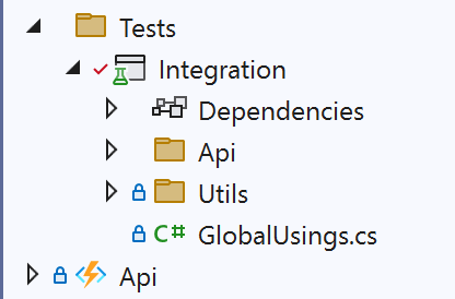 Screenshot of initial project structure